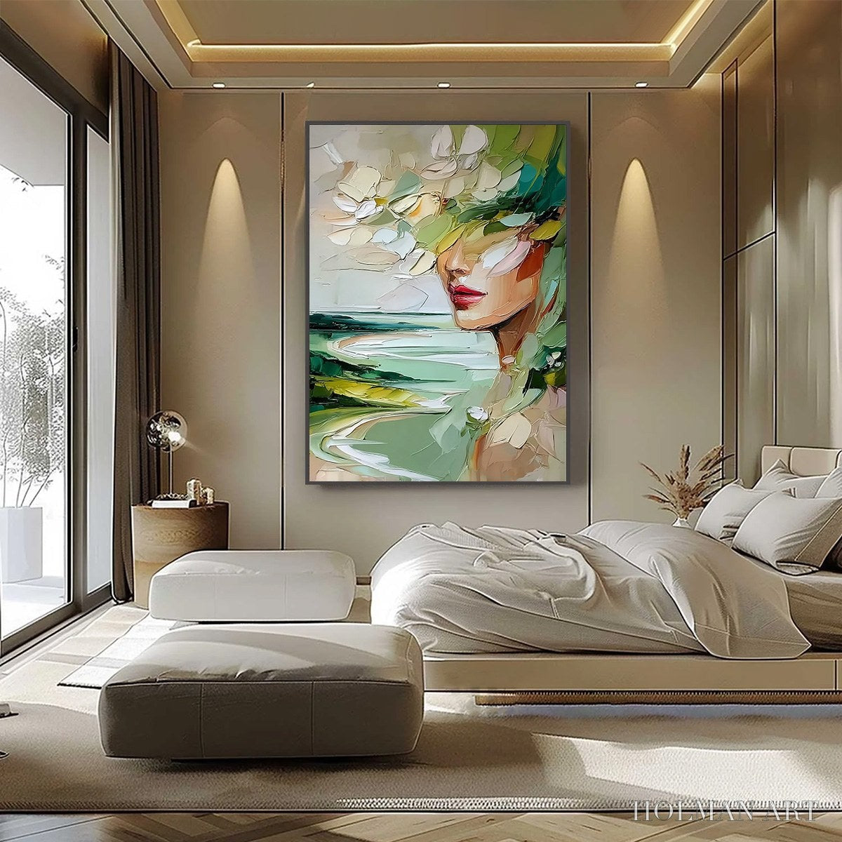 HOLMAN ART Verdant Reverie – Textured Palette Knife Abstract Portrait Painting - image 6