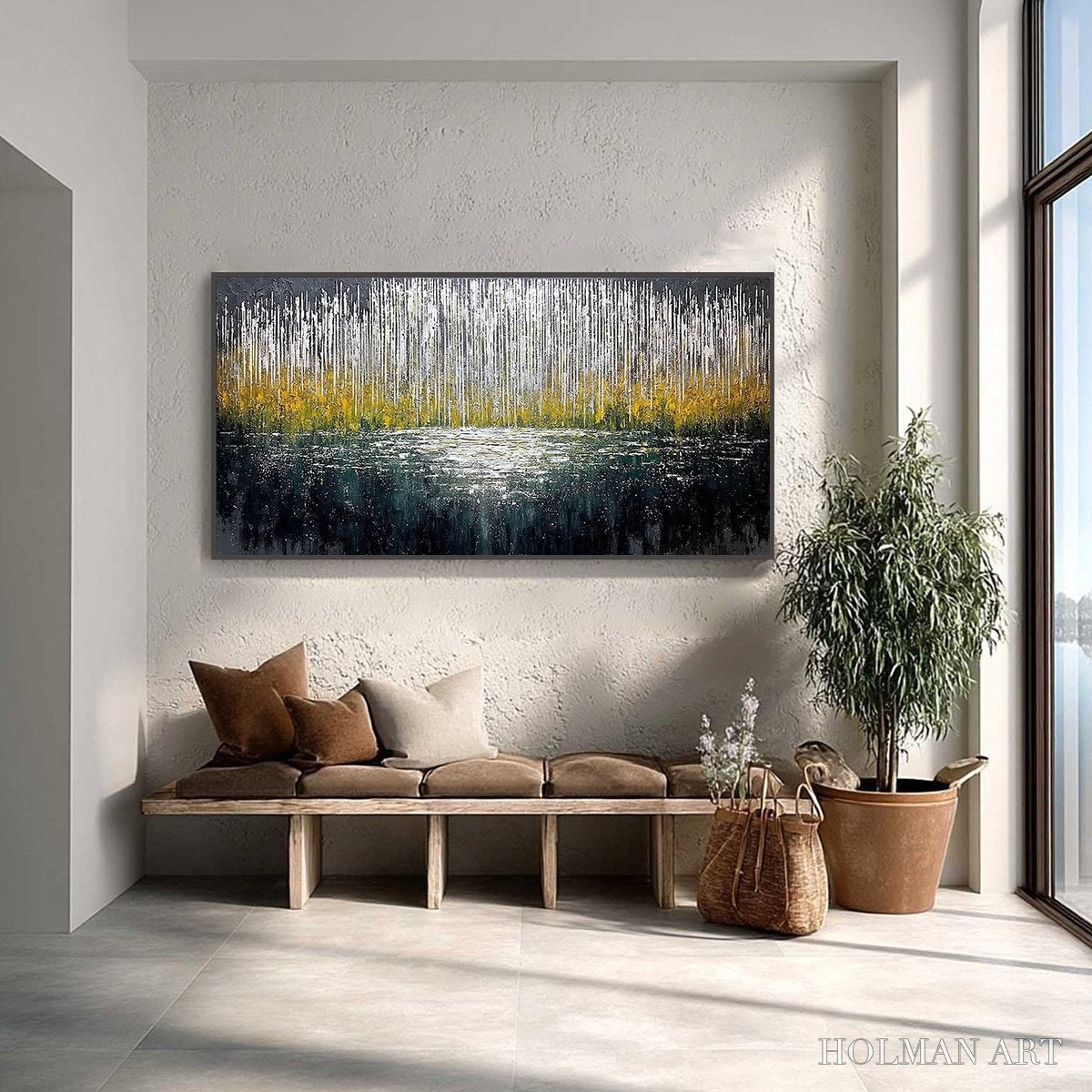 HOLMAN ART Midnight Reflections – Textured Abstract Gold and Silver Landscape Painting - image 2