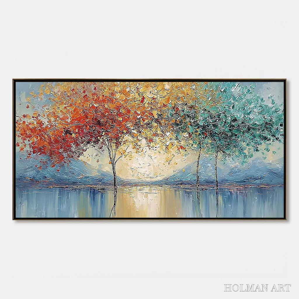 HOLMAN ART Ember and Jade – Textured Long Horizontal Landscape Painting of Trees - image 1