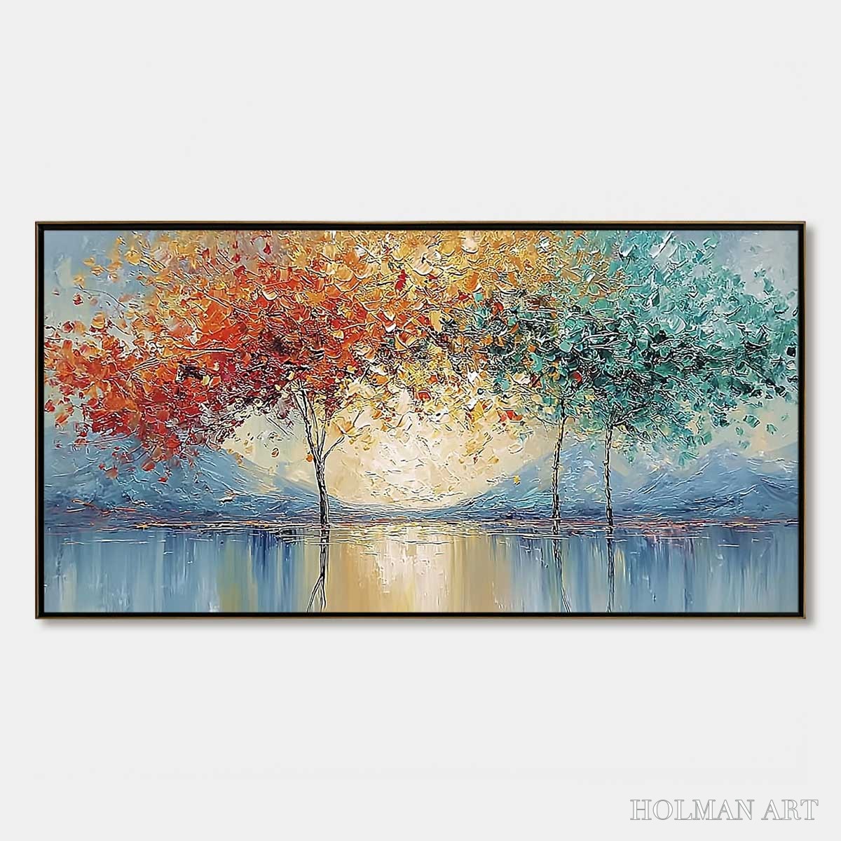 HOLMAN ART Ember and Jade – Textured Long Horizontal Landscape Painting of Trees - image 1
