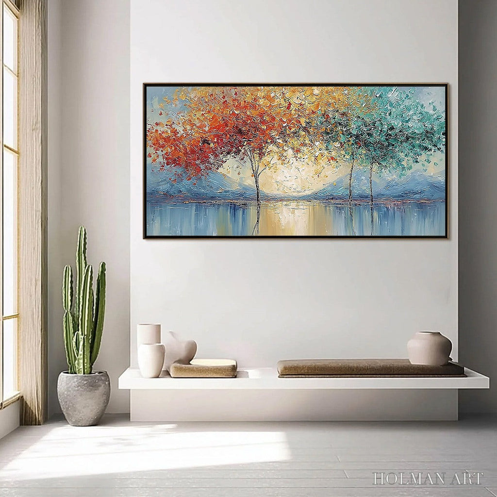 HOLMAN ART Ember and Jade – Textured Long Horizontal Landscape Painting of Trees - image 4
