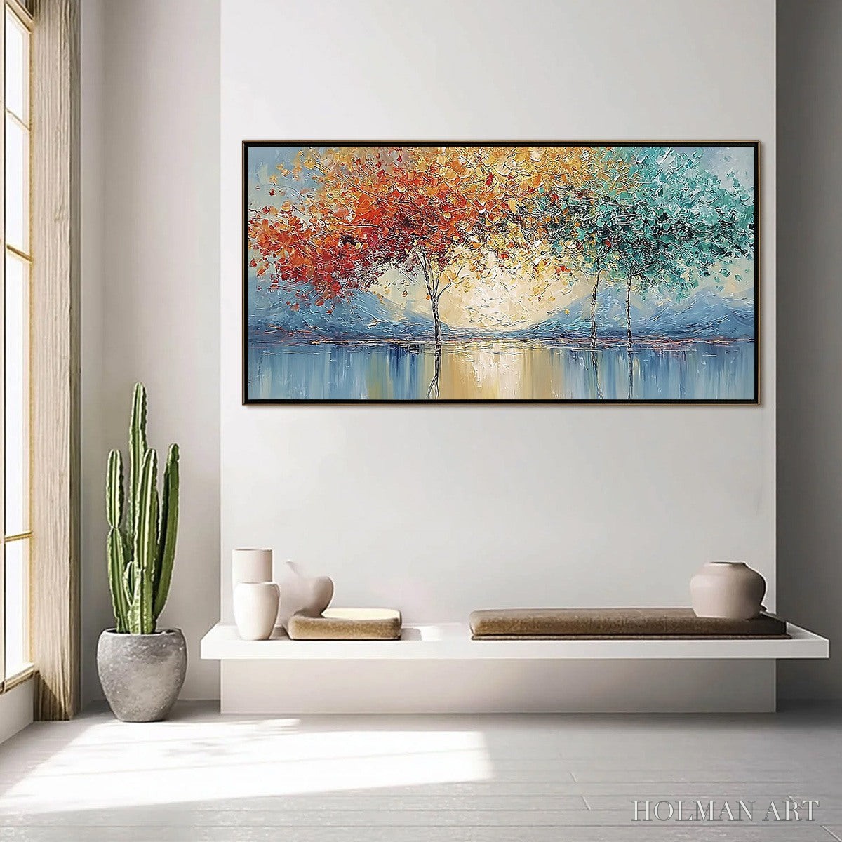 HOLMAN ART Ember and Jade – Textured Long Horizontal Landscape Painting of Trees - image 4