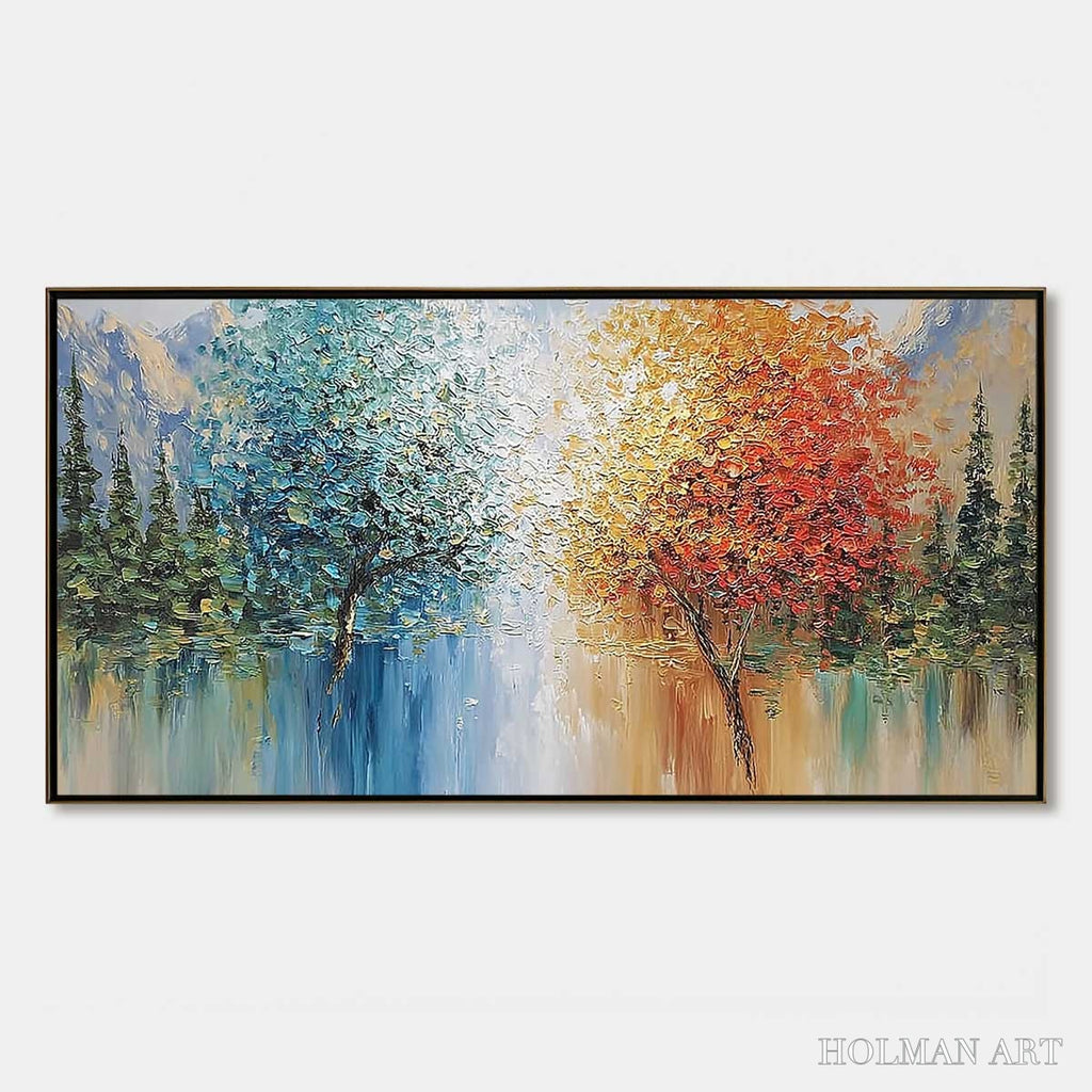 HOLMAN ART Equinox Textured Tree Landscape Oil Painting | Colorful - image 1