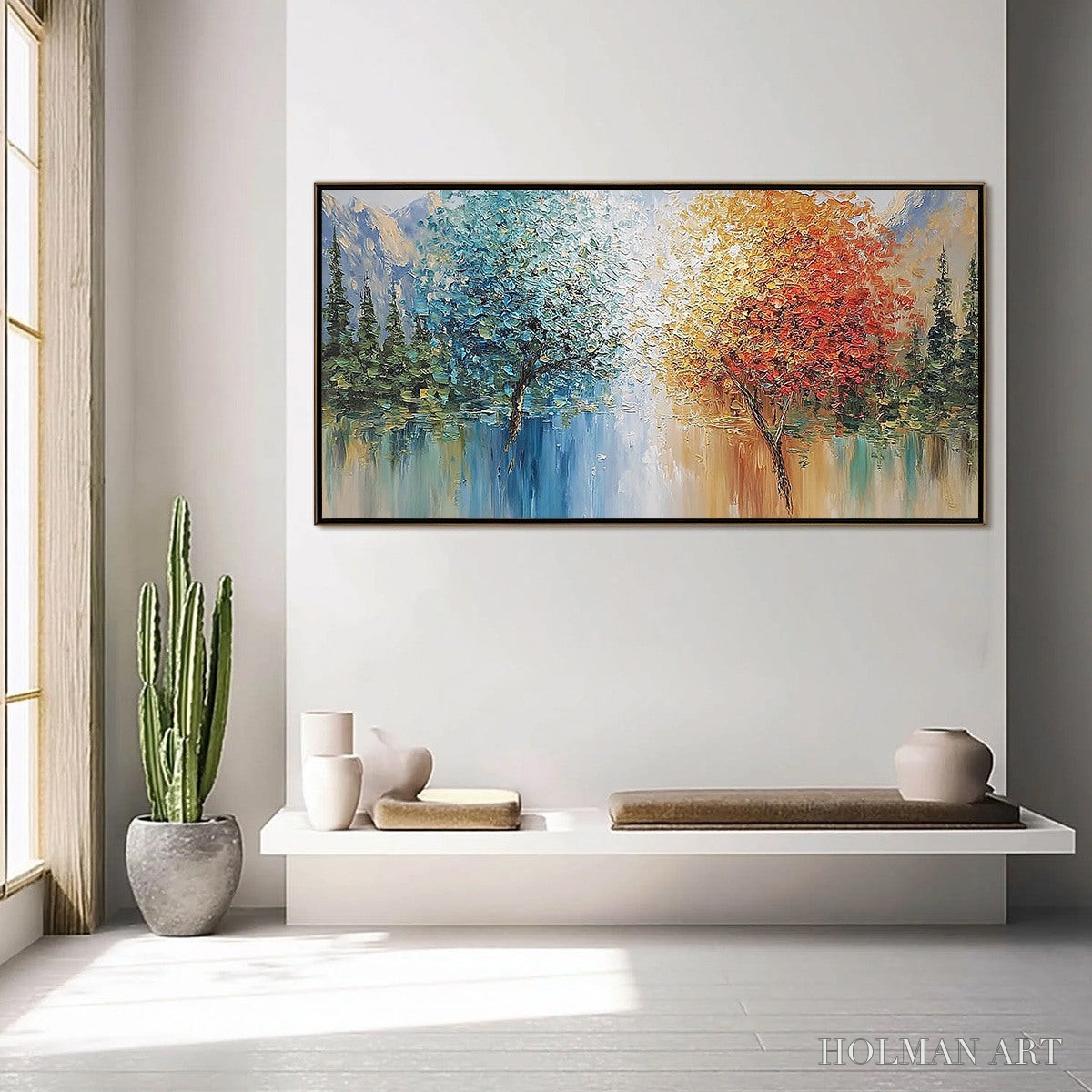 HOLMAN ART Equinox Textured Tree Landscape Oil Painting | Colorful - image 4
