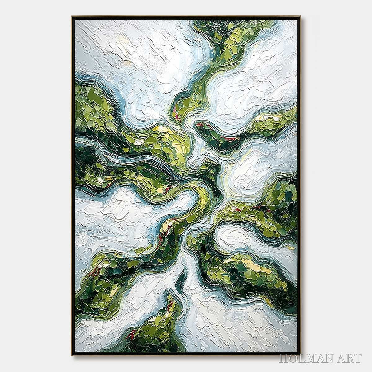 HOLMAN ART Verdant Flow – Abstract Green Impasto Landscape Oil Painting - image 1