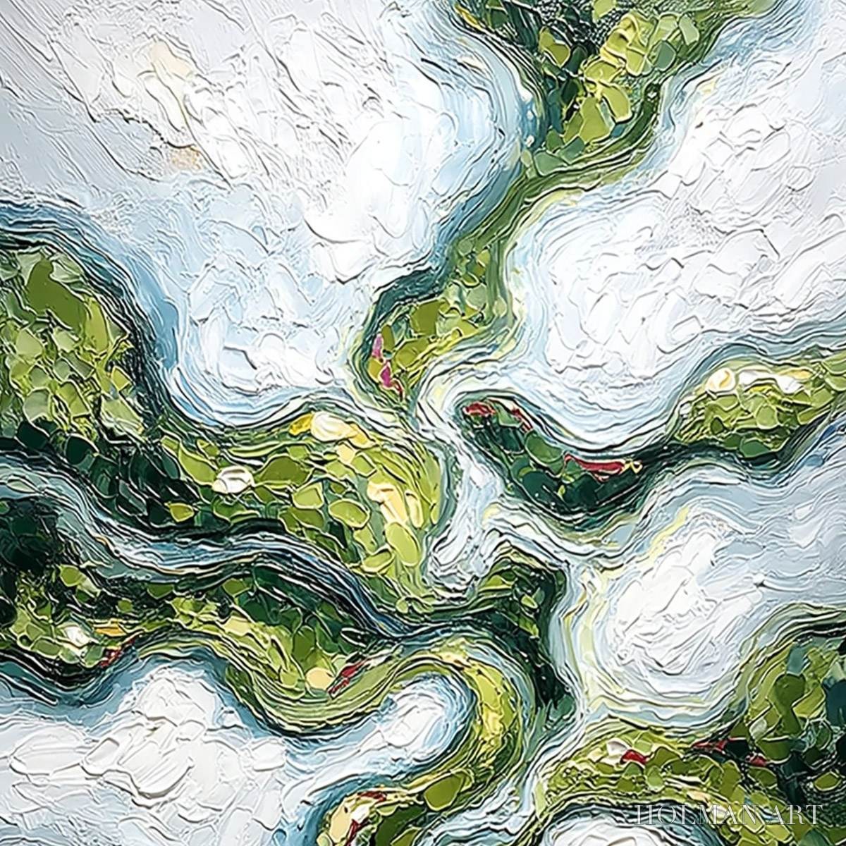 HOLMAN ART Verdant Flow – Abstract Green Impasto Landscape Oil Painting - image 3