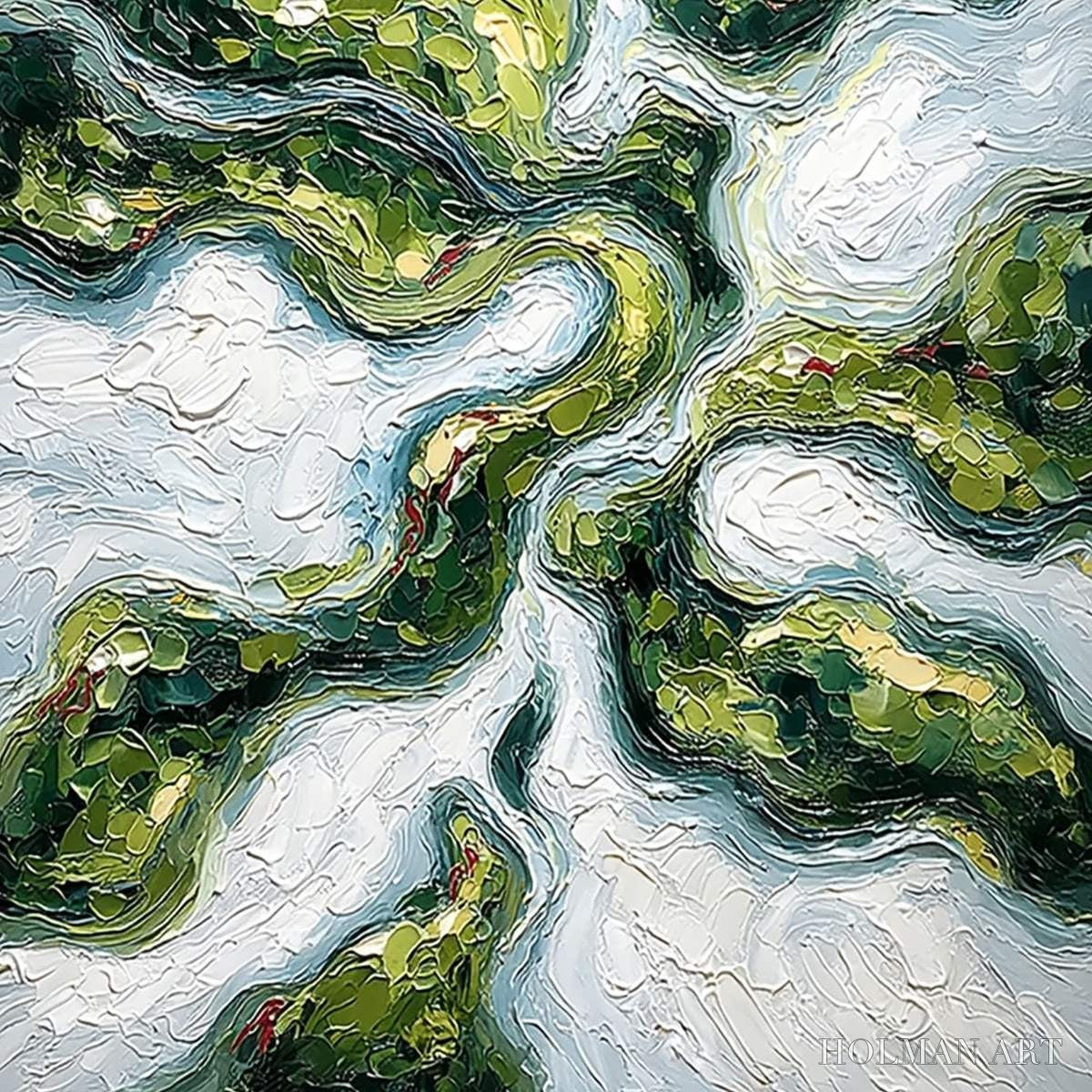 HOLMAN ART Verdant Flow – Abstract Green Impasto Landscape Oil Painting - image 5