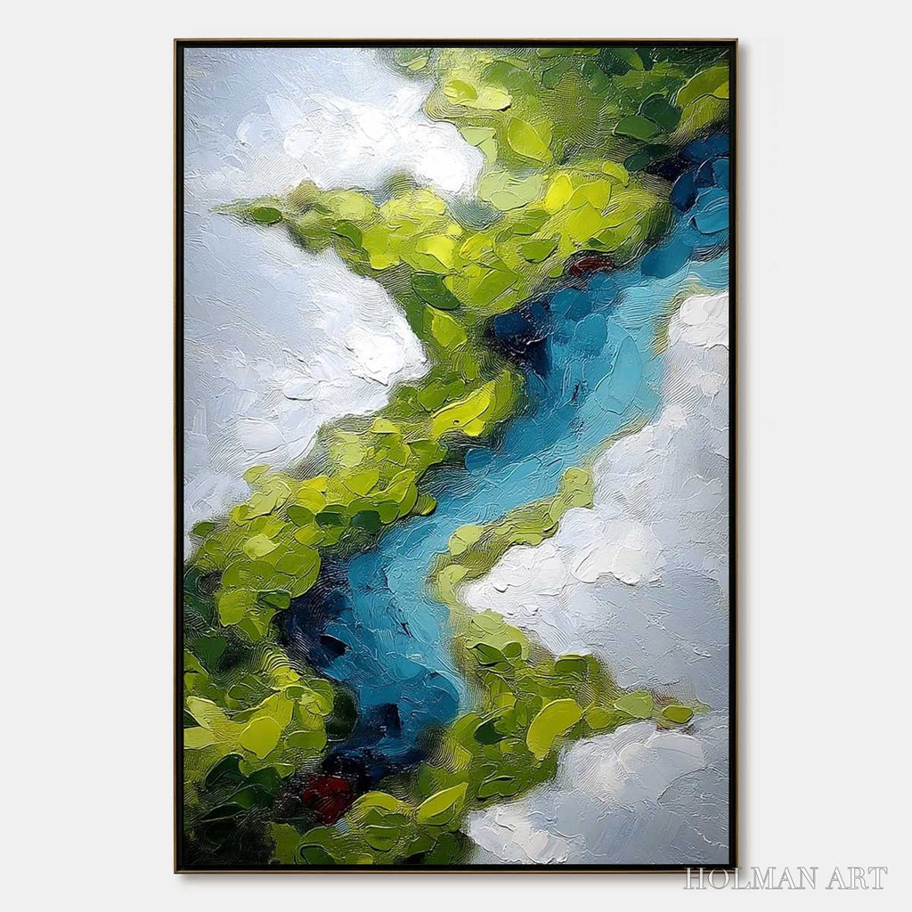 HOLMAN ART Aerial Reverie – Textured Abstract Aerial River Landscape Painting - image 1
