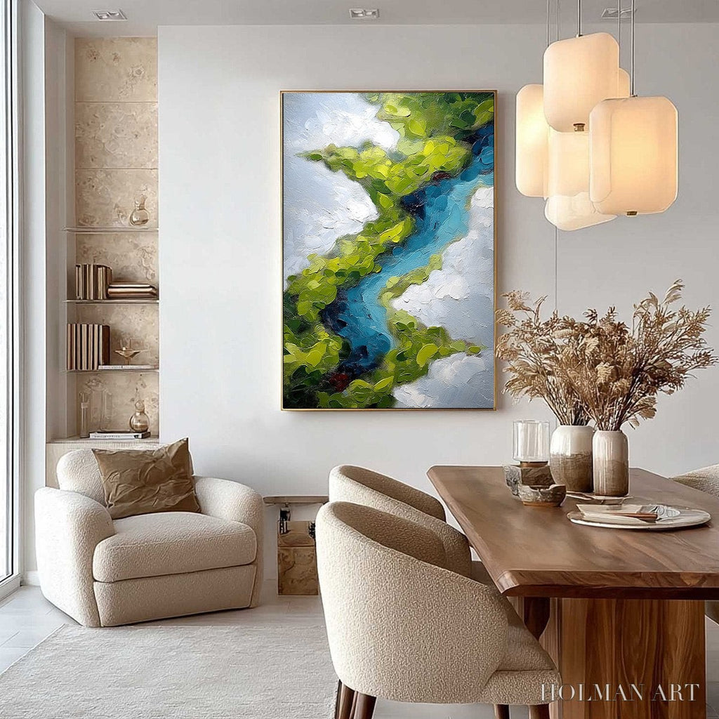 HOLMAN ART Aerial Reverie – Textured Abstract Aerial River Landscape Painting - image 4