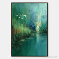 HOLMAN ART Emerald Flight – Textured Abstract Landscape Painting of Birds Over a Marsh - image 1