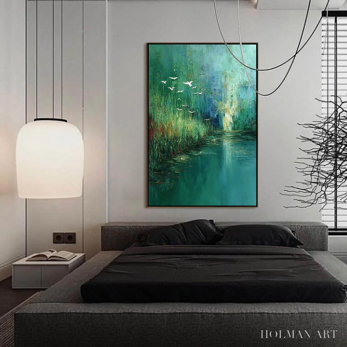 HOLMAN ART Emerald Flight – Textured Abstract Landscape Painting of Birds Over a Marsh - image 4