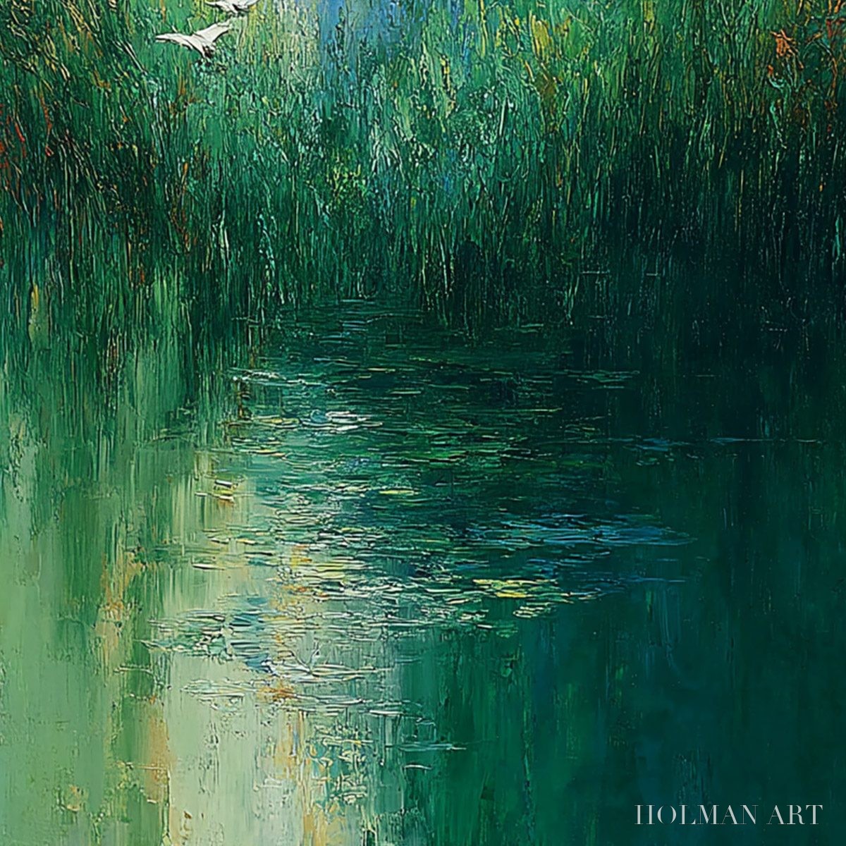 HOLMAN ART Verdant Voyage – Textured Green Landscape Painting with Birds - image 5