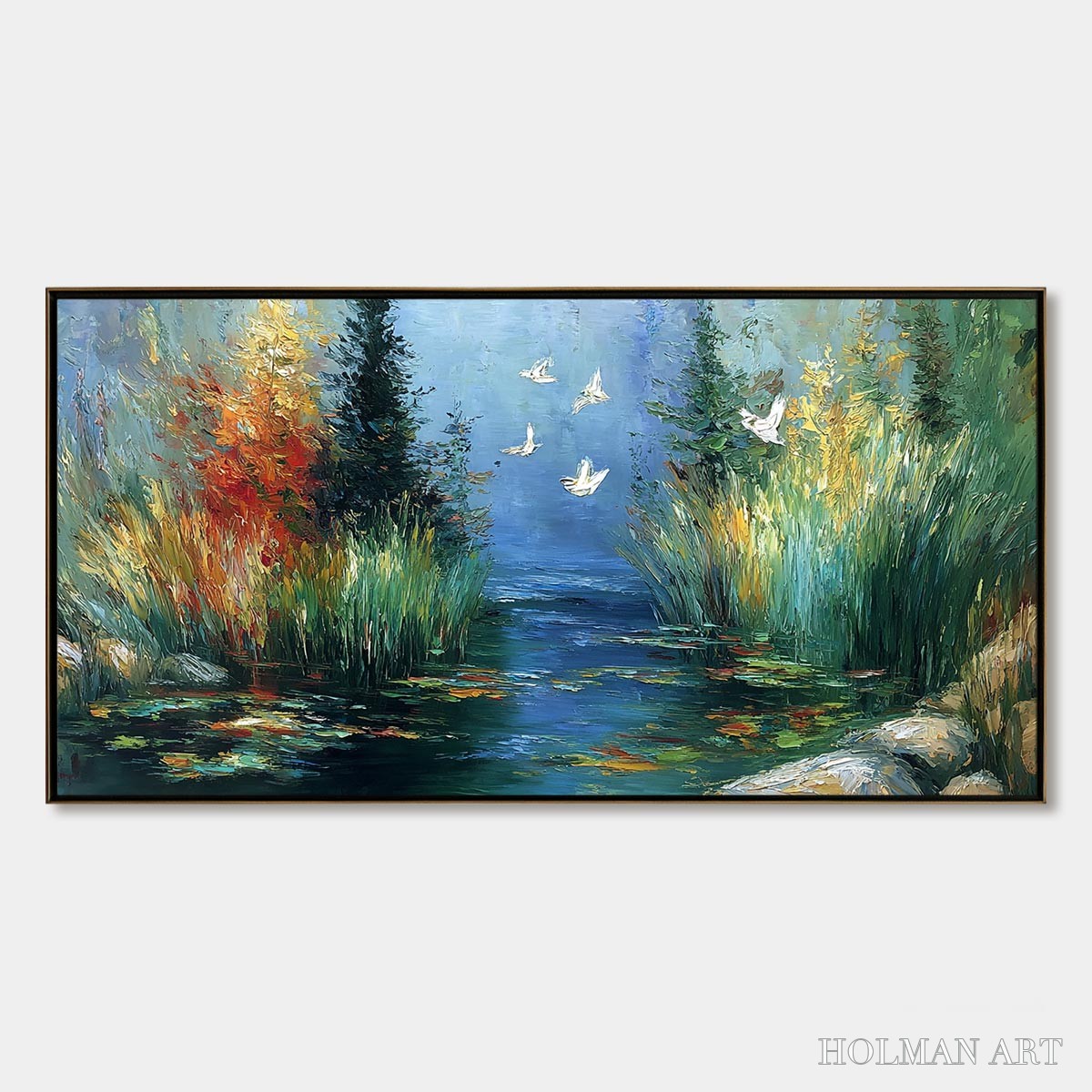 HOLMAN ART Serene Flight – Textured Impasto Landscape Painting of a River Sanctuary - image 1