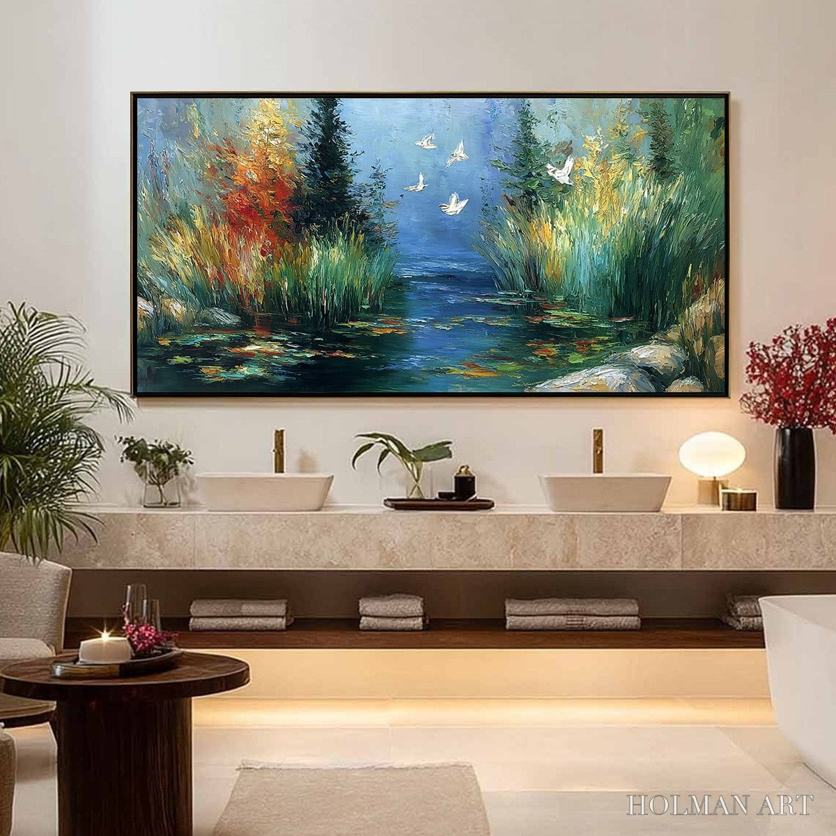 HOLMAN ART Serene Flight – Textured Impasto Landscape Painting of a River Sanctuary - image 4
