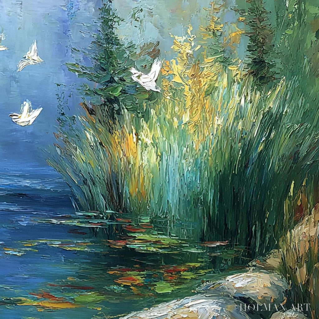 HOLMAN ART Serene Flight – Textured Impasto Landscape Painting of a River Sanctuary - image 5