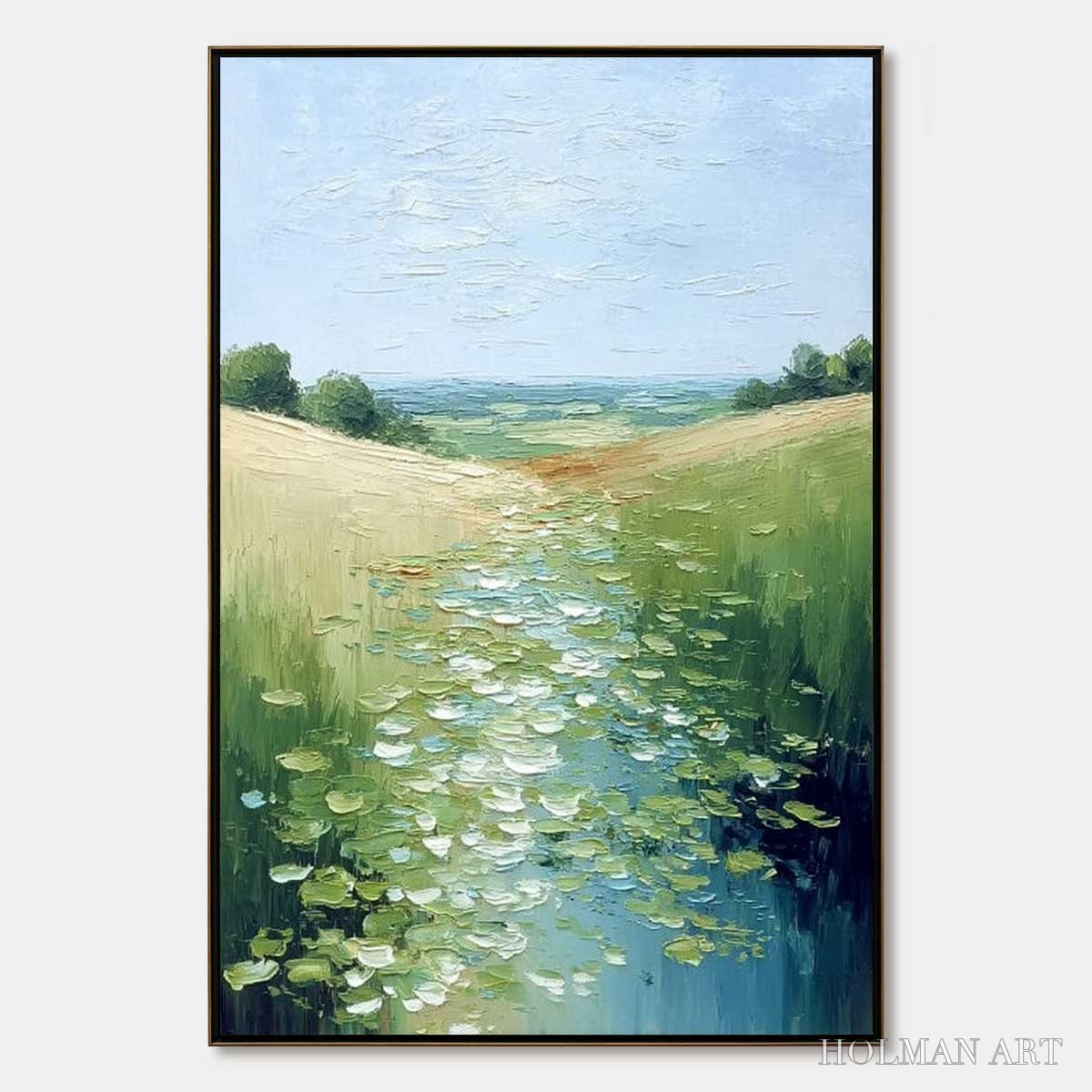 HOLMAN ART Verdant Path – Textured Impasto Landscape Painting of a Lilypad Stream - image 1
