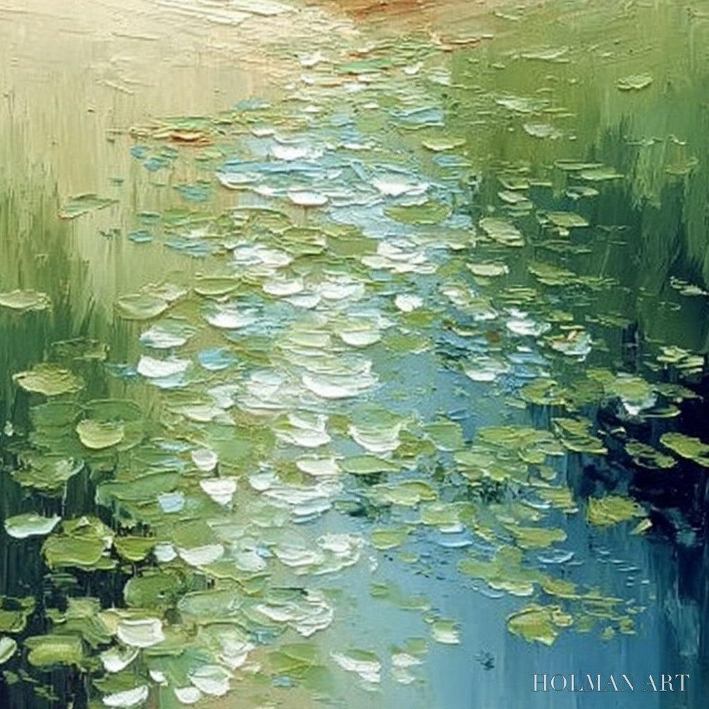 HOLMAN ART Verdant Path – Textured Impasto Landscape Painting of a Lilypad Stream - image 3