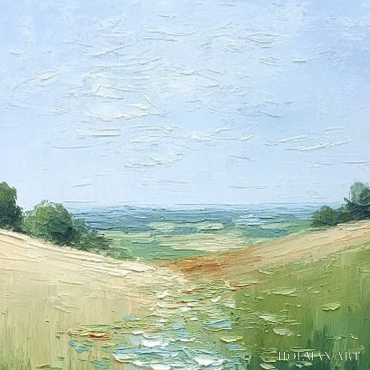 HOLMAN ART Verdant Path – Textured Impasto Landscape Painting of a Lilypad Stream - image 5