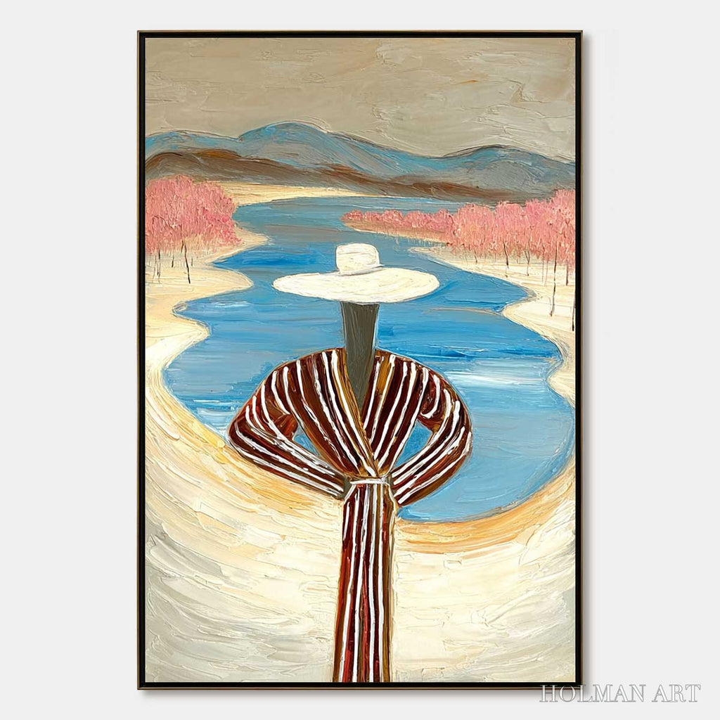HOLMAN ART River Blush – Textured Figurative Landscape Painting of Woman by Water - image 1