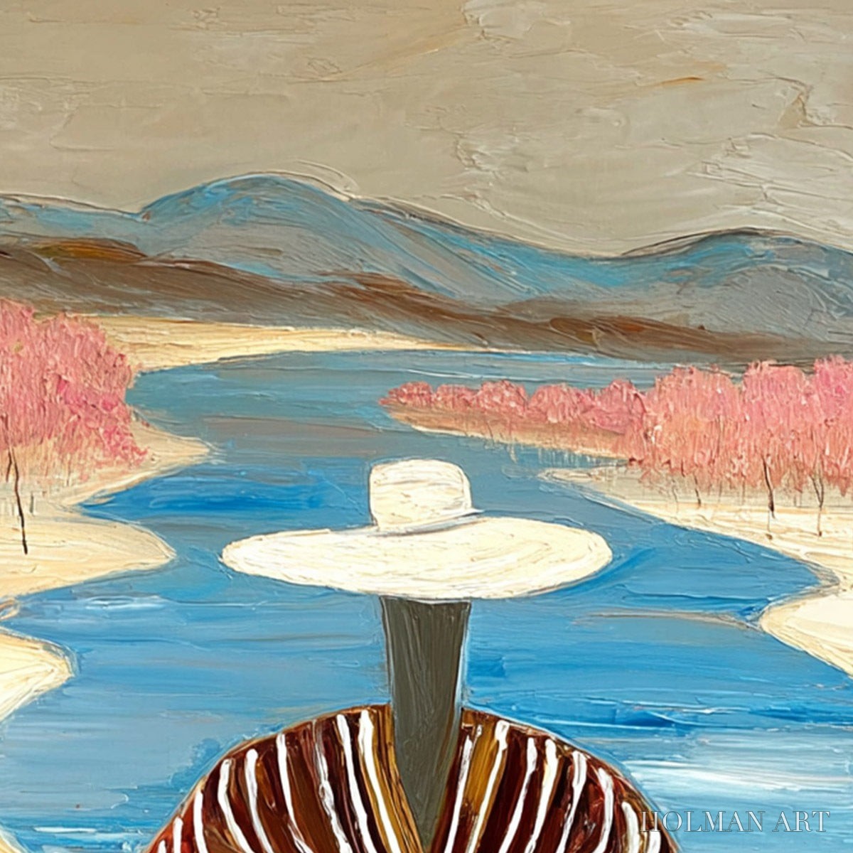 HOLMAN ART River Blush – Textured Figurative Landscape Painting of Woman by Water - image 3