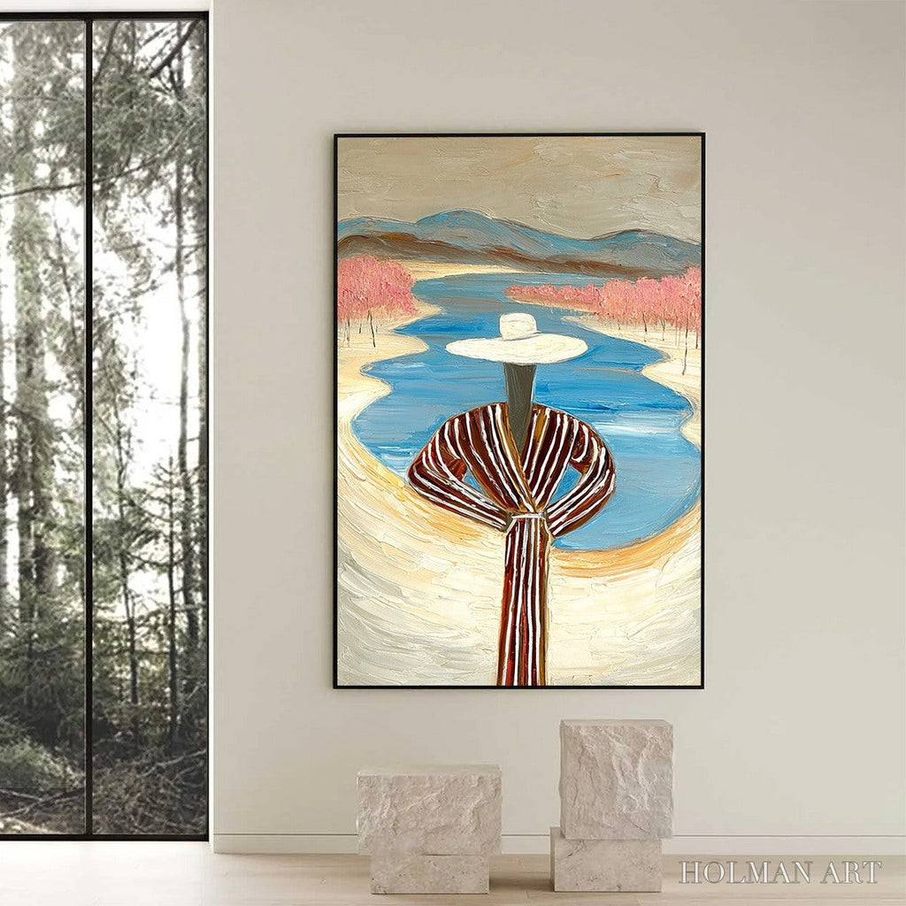 HOLMAN ART River Blush – Textured Figurative Landscape Painting of Woman by Water - image 6