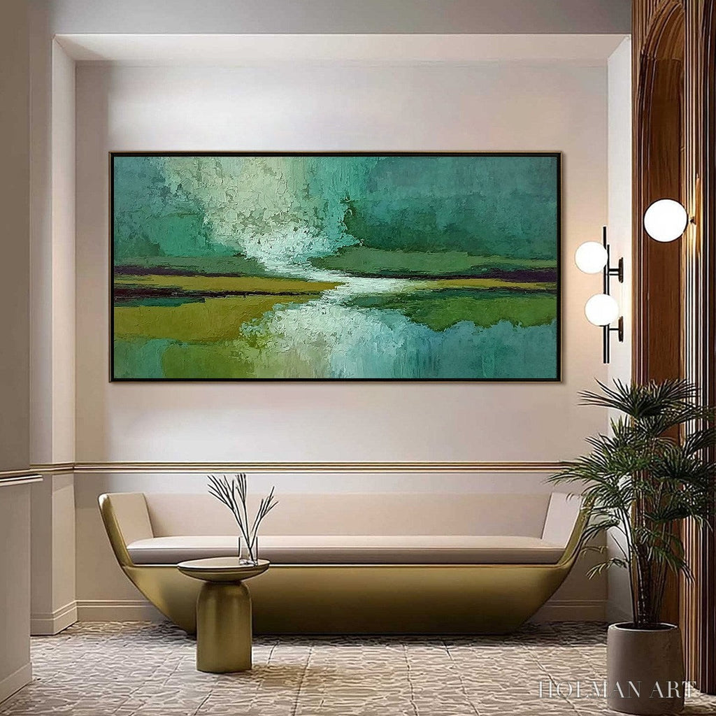 HOLMAN ART Verdant Horizon – Textured Abstract Landscape Painting in Green and Gold - image 2