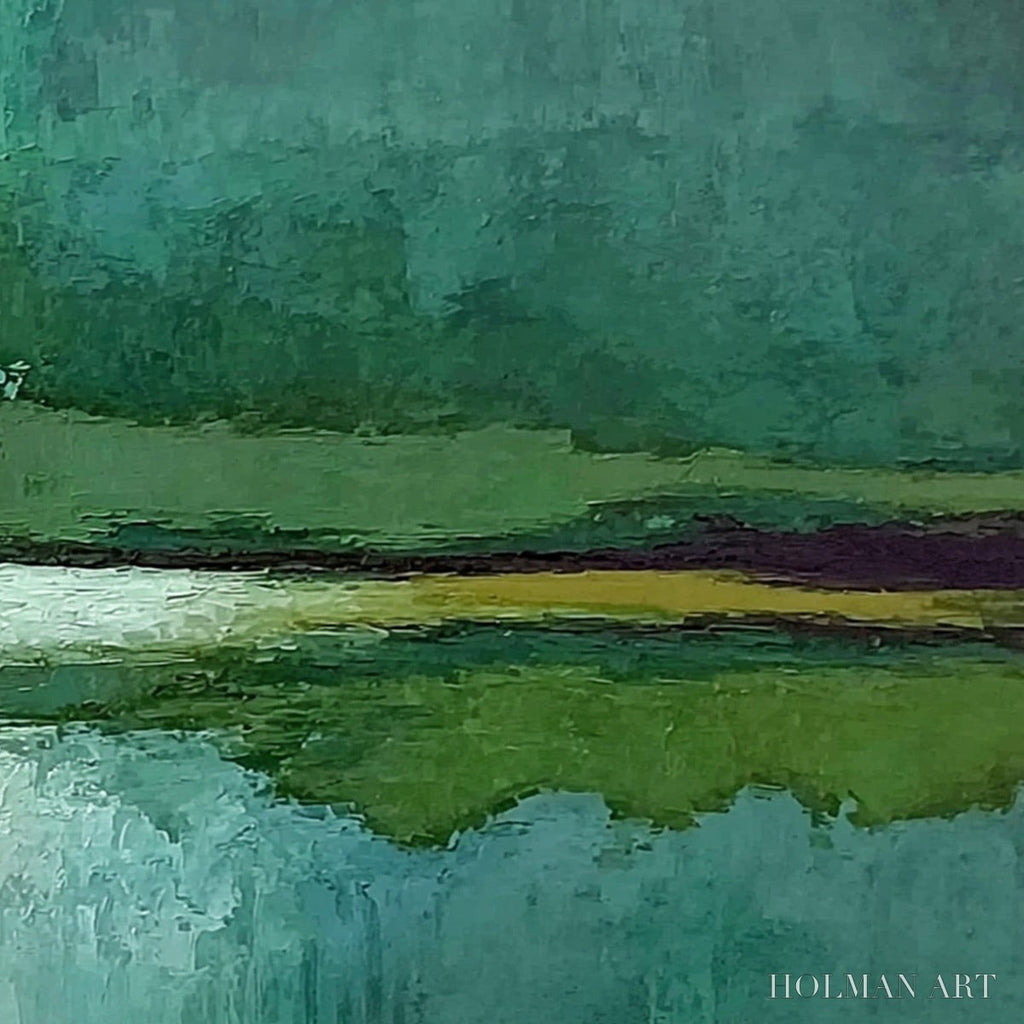 HOLMAN ART Verdant Horizon – Textured Abstract Landscape Painting in Green and Gold - image 3
