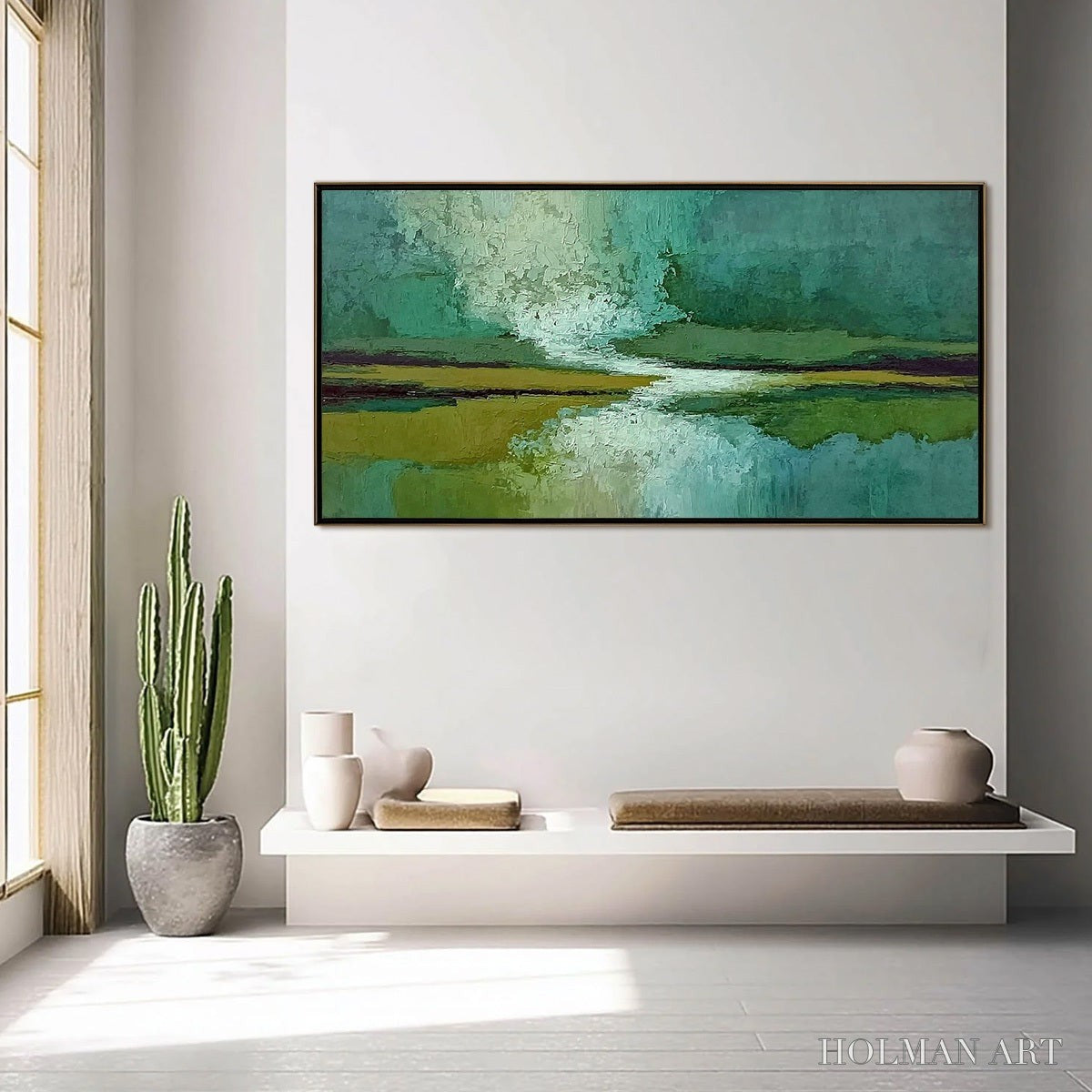 HOLMAN ART Verdant Horizon – Textured Abstract Landscape Painting in Green and Gold - image 4