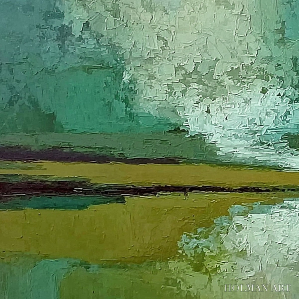 HOLMAN ART Verdant Horizon – Textured Abstract Landscape Painting in Green and Gold - image 5
