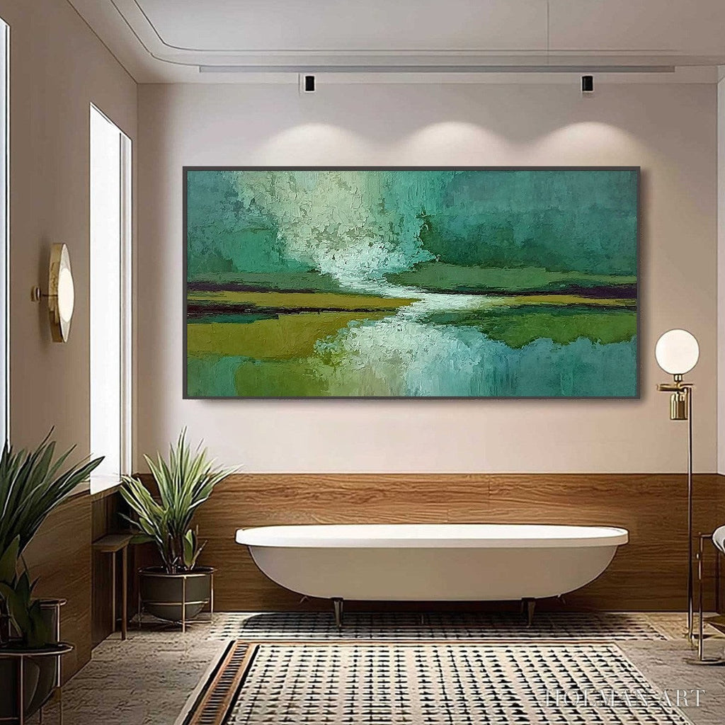 HOLMAN ART Verdant Horizon – Textured Abstract Landscape Painting in Green and Gold - image 6