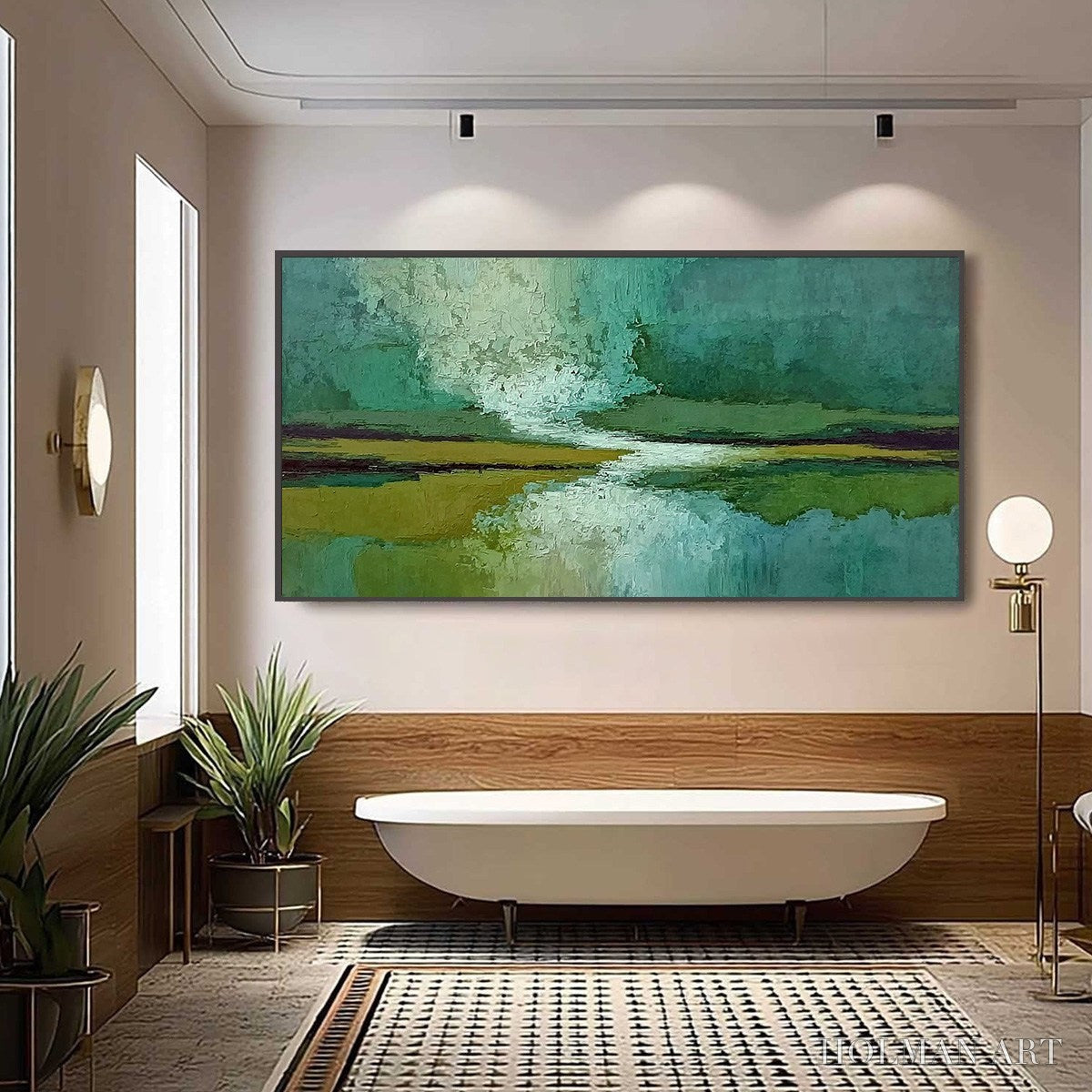 HOLMAN ART Verdant Horizon – Textured Abstract Landscape Painting in Green and Gold - image 6