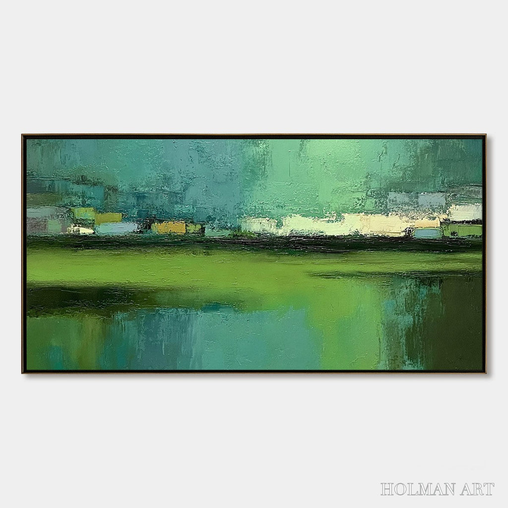 HOLMAN ART Emerald Reflections – Textured Wabi Sabi Abstract Landscape Painting - image 1