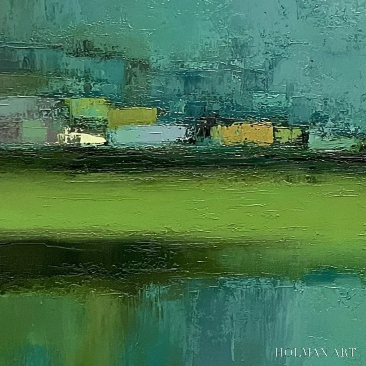 HOLMAN ART Emerald Reflections – Textured Wabi Sabi Abstract Landscape Painting - image 3