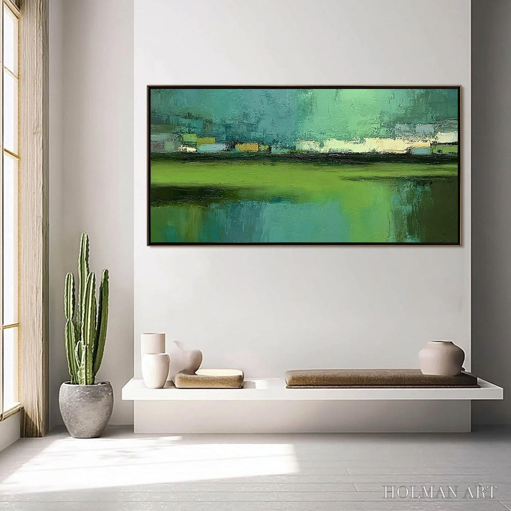 HOLMAN ART Emerald Reflections – Textured Wabi Sabi Abstract Landscape Painting - image 4