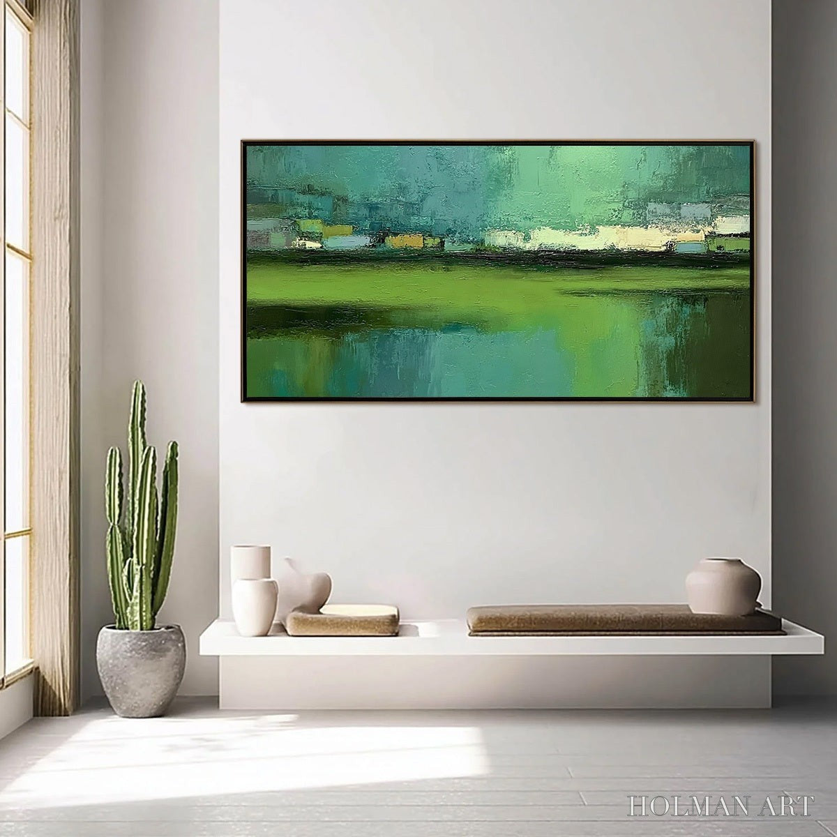HOLMAN ART Emerald Reflections – Textured Wabi Sabi Abstract Landscape Painting - image 4