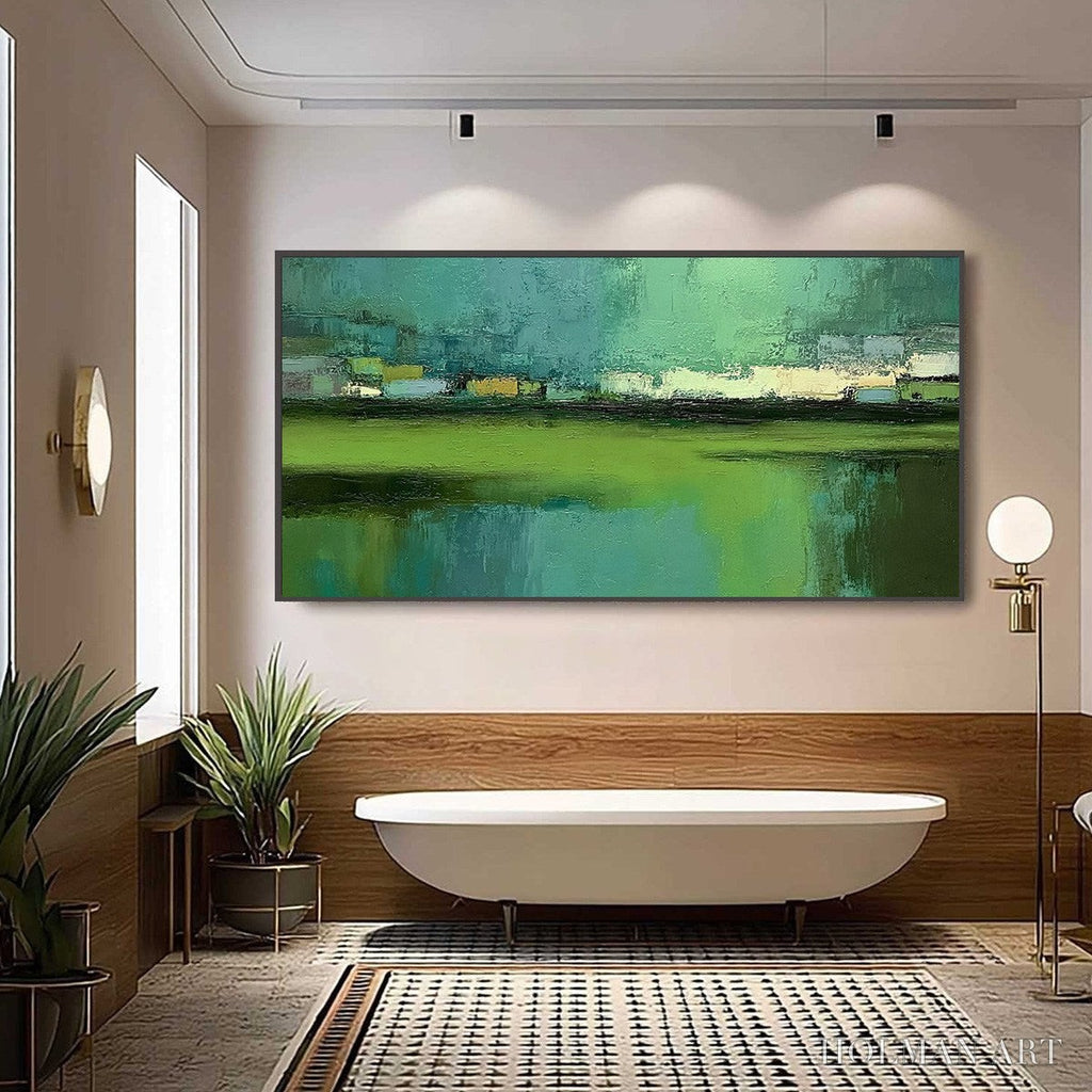 HOLMAN ART Emerald Reflections – Textured Wabi Sabi Abstract Landscape Painting - image 6
