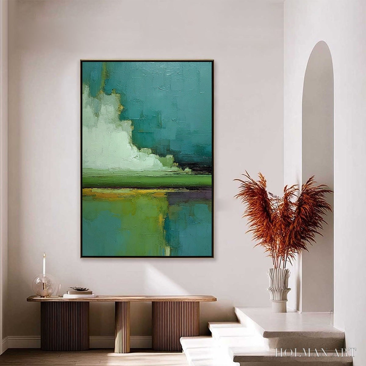 HOLMAN ART Verdant Horizon – Vertical Textured Abstract Landscape Oil Painting - image 4