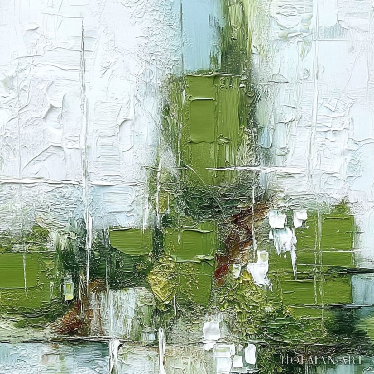 HOLMAN ART Verdant Echo | Green Abstract Textured Oil Painting for Wall - image 3