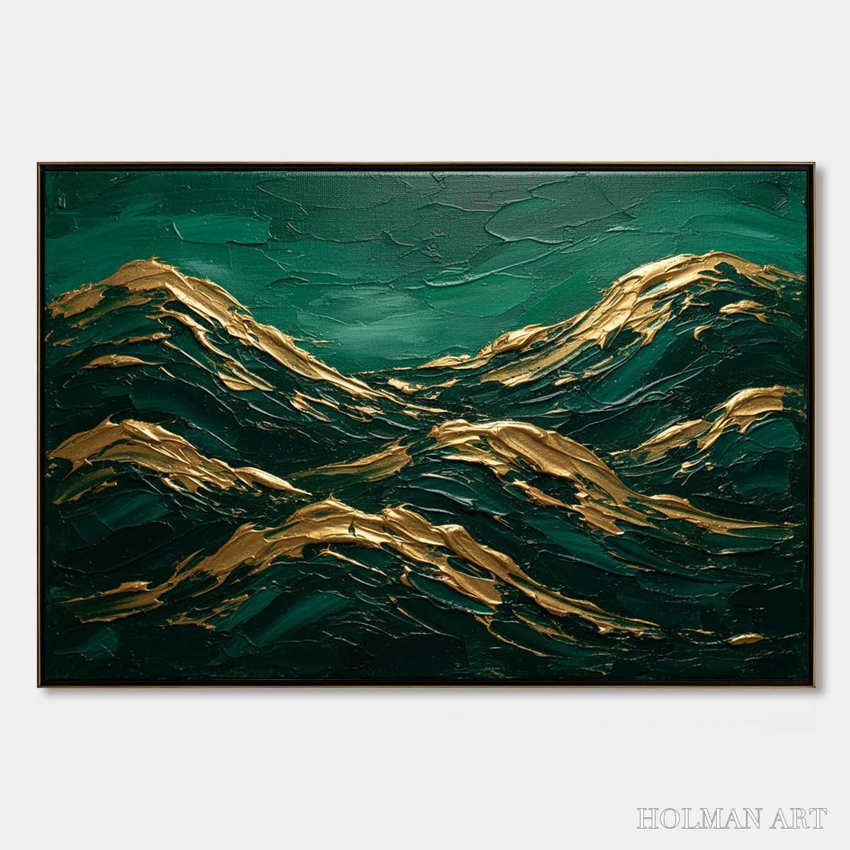 HOLMAN ART Emerald Crests – Heavy Texture Abstract Green and Gold Landscape Painting - image 1