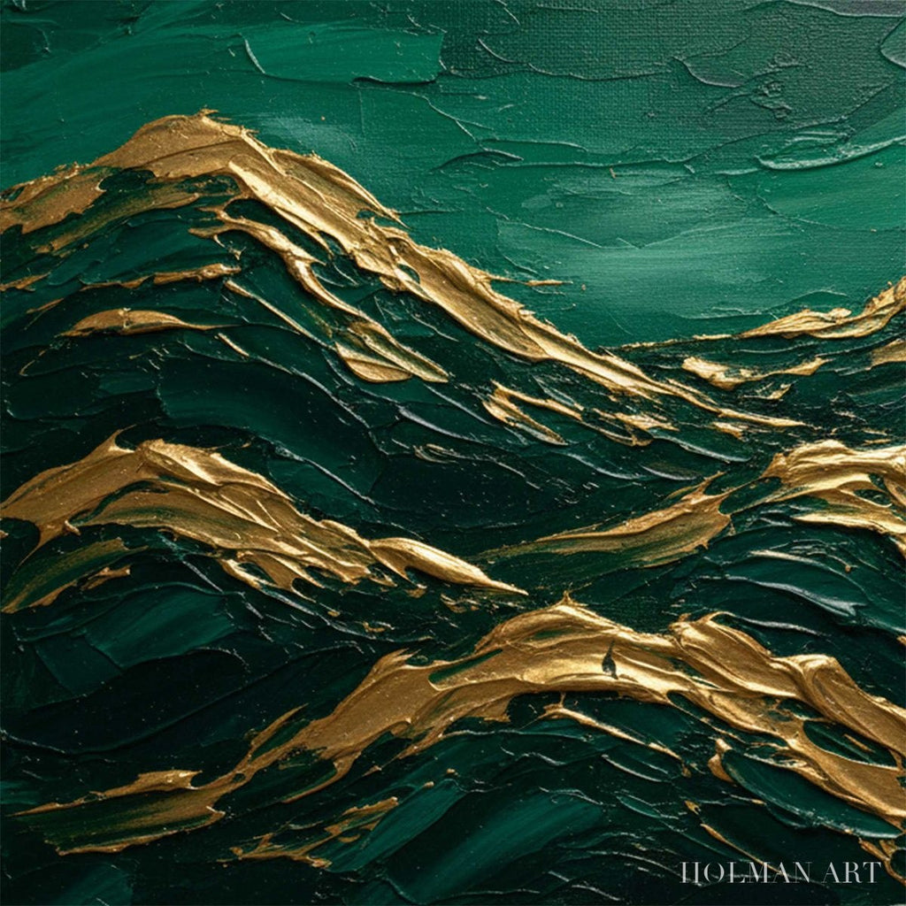 HOLMAN ART Emerald Crests – Heavy Texture Abstract Green and Gold Landscape Painting - image 3