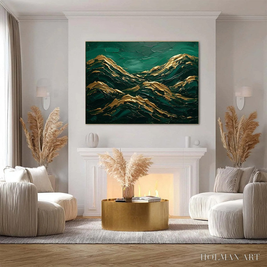 HOLMAN ART Emerald Crests – Heavy Texture Abstract Green and Gold Landscape Painting - image 4