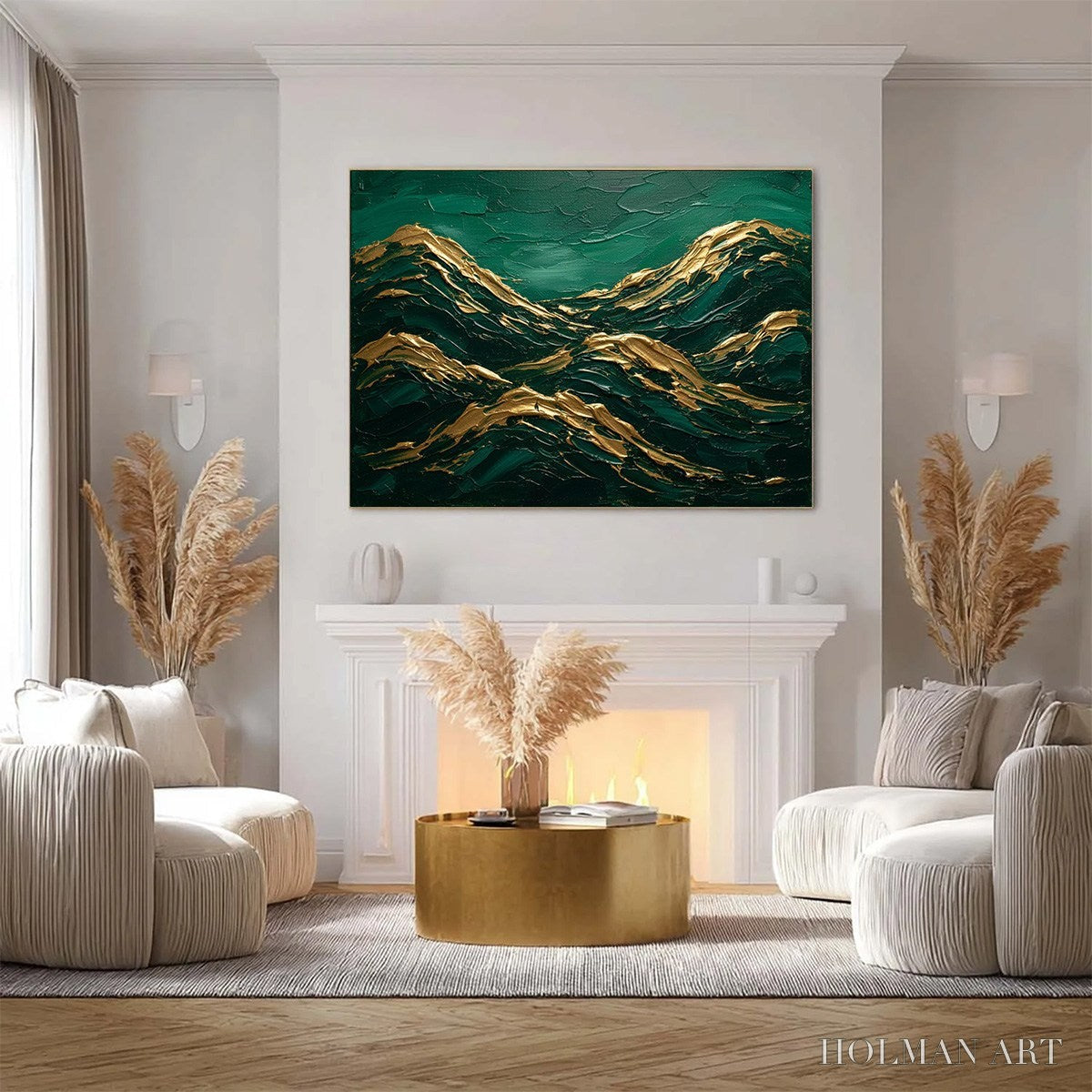 HOLMAN ART Emerald Crests – Heavy Texture Abstract Green and Gold Landscape Painting - image 4