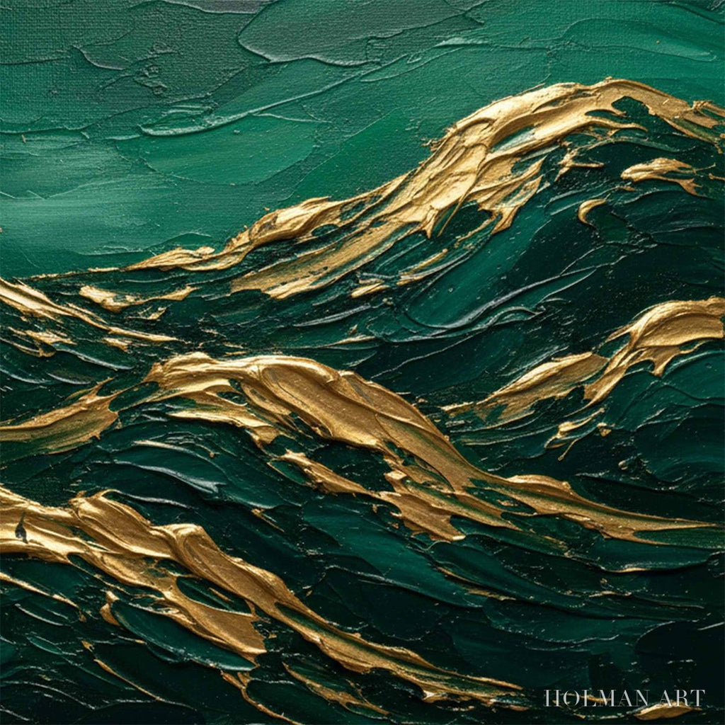 HOLMAN ART Emerald Crests – Heavy Texture Abstract Green and Gold Landscape Painting - image 5