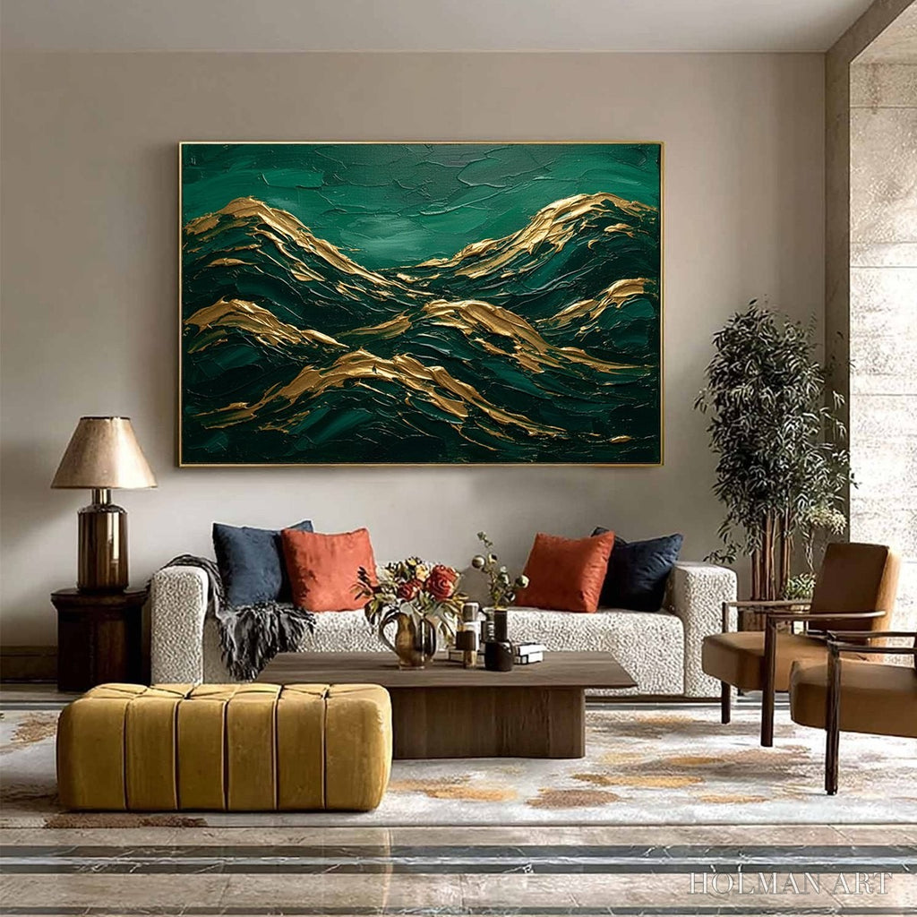 HOLMAN ART Emerald Crests – Heavy Texture Abstract Green and Gold Landscape Painting - image 6