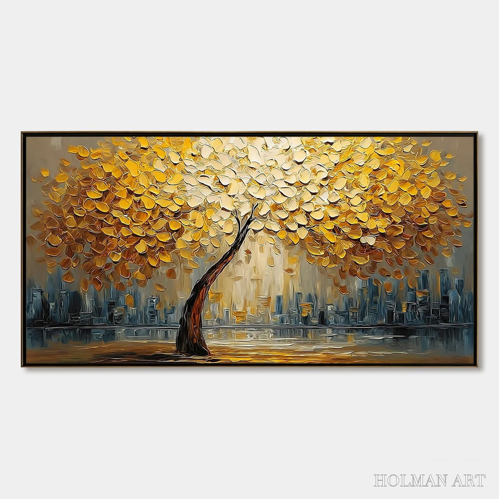 HOLMAN ART Urban Oasis – Heavy Texture Palette Knife Cityscape Oil Painting - image 1