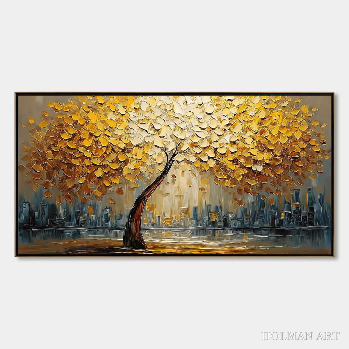 HOLMAN ART Urban Oasis – Heavy Texture Palette Knife Cityscape Oil Painting - image 1
