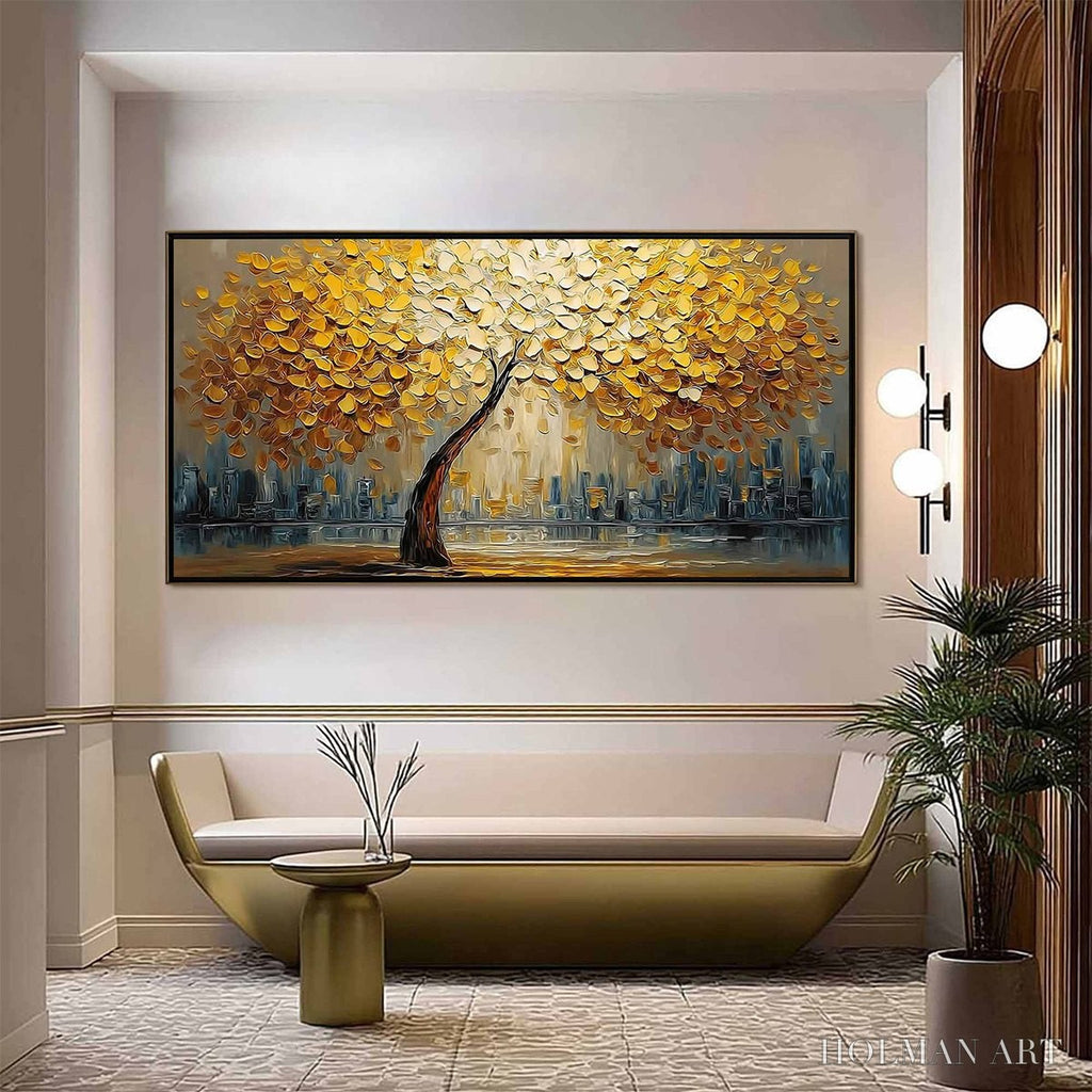 HOLMAN ART Urban Oasis – Heavy Texture Palette Knife Cityscape Oil Painting - image 2