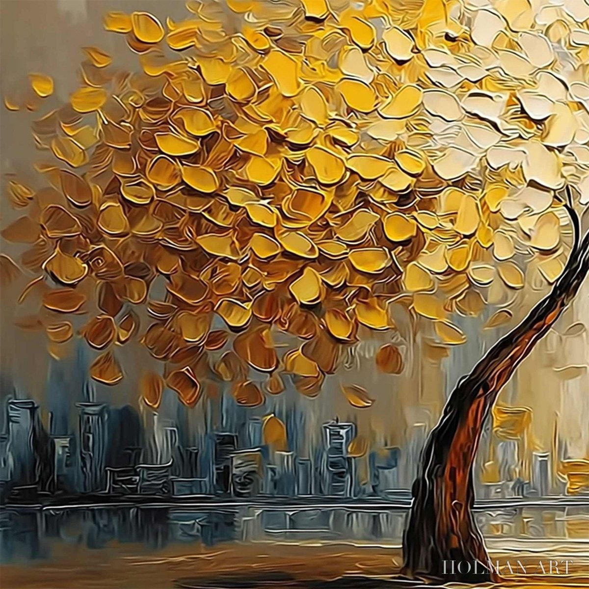 HOLMAN ART Urban Oasis – Heavy Texture Palette Knife Cityscape Oil Painting - image 3