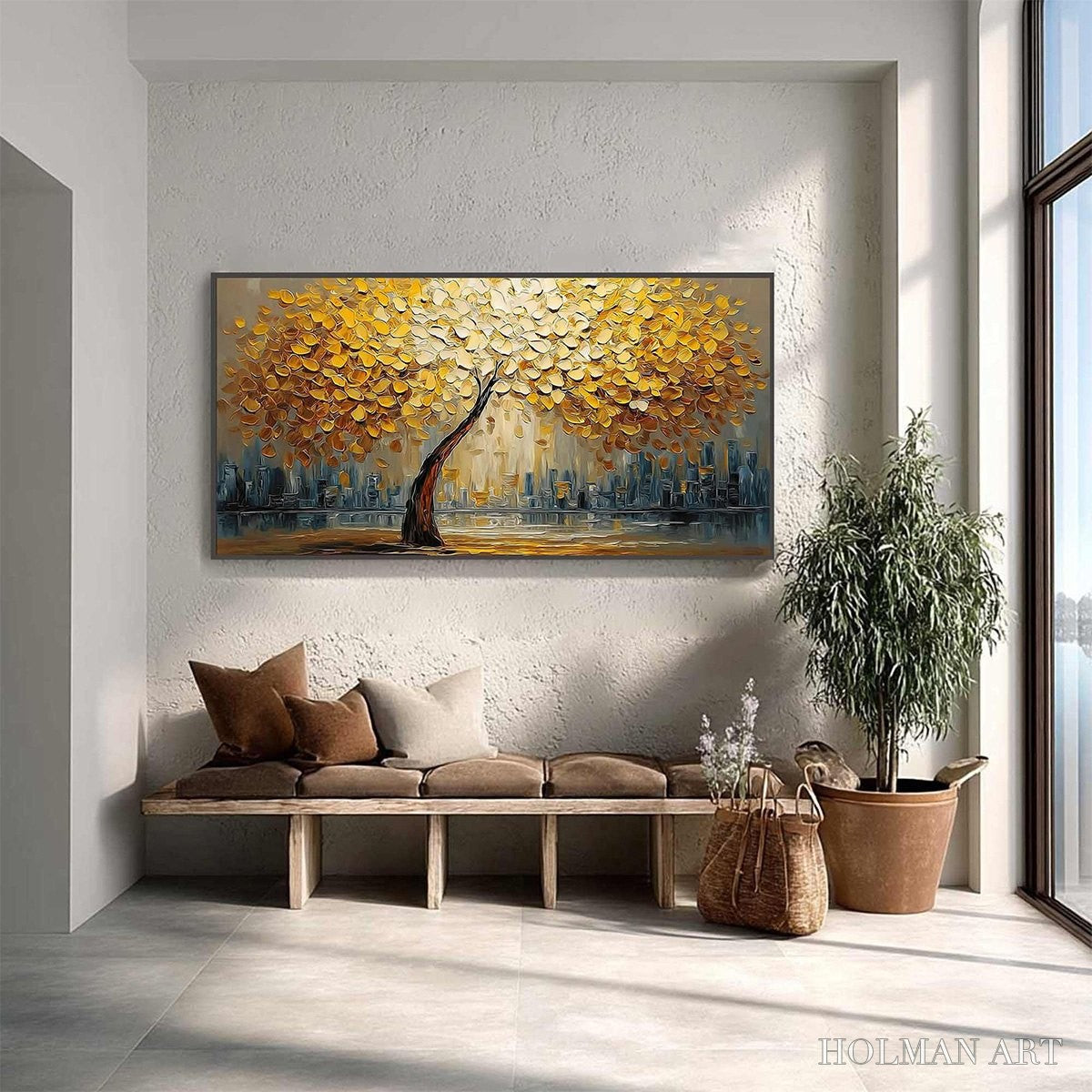 HOLMAN ART Urban Oasis – Heavy Texture Palette Knife Cityscape Oil Painting - image 4