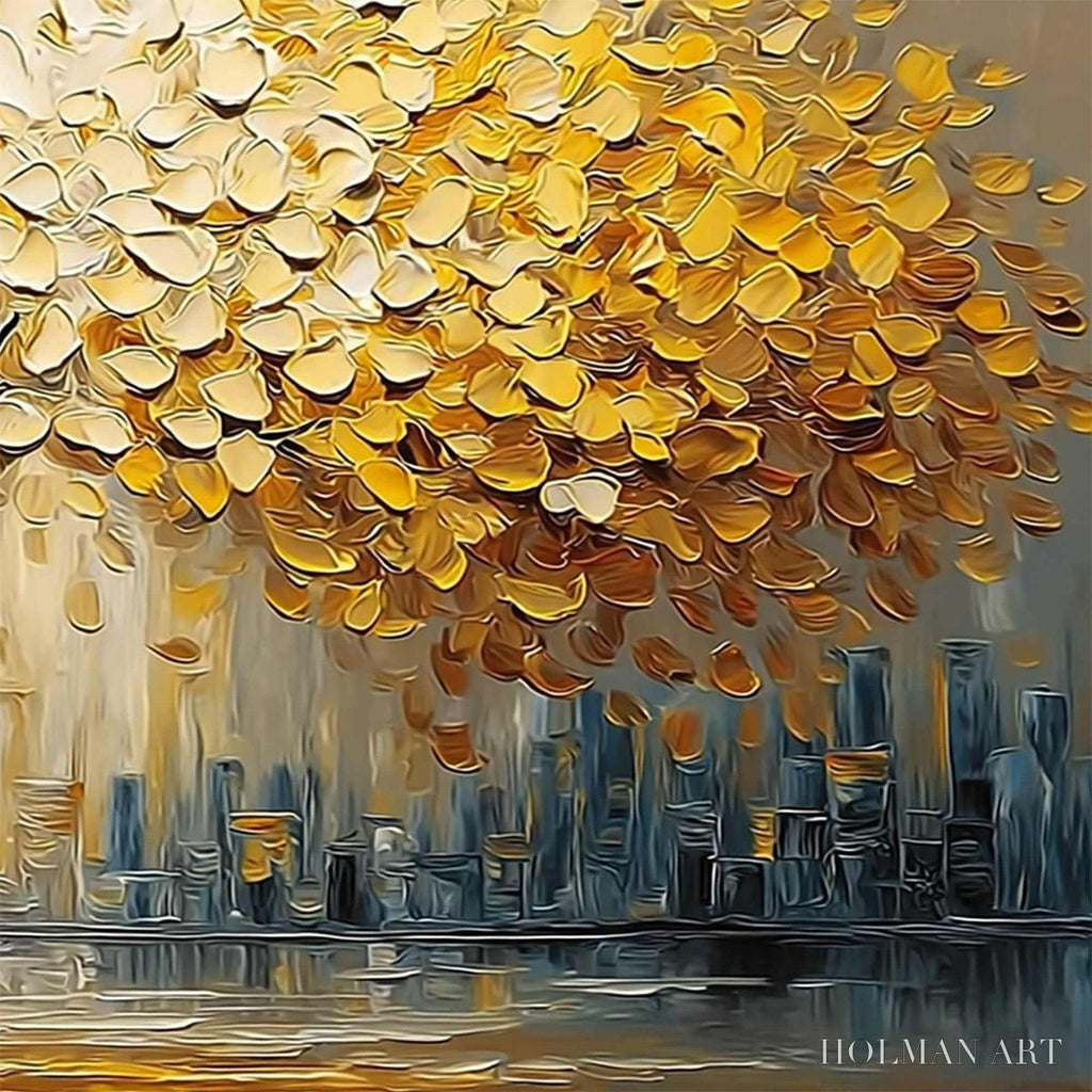 HOLMAN ART Urban Oasis – Heavy Texture Palette Knife Cityscape Oil Painting - image 5